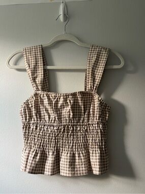 WeWoreWhat Beige and Brown Gingham Top